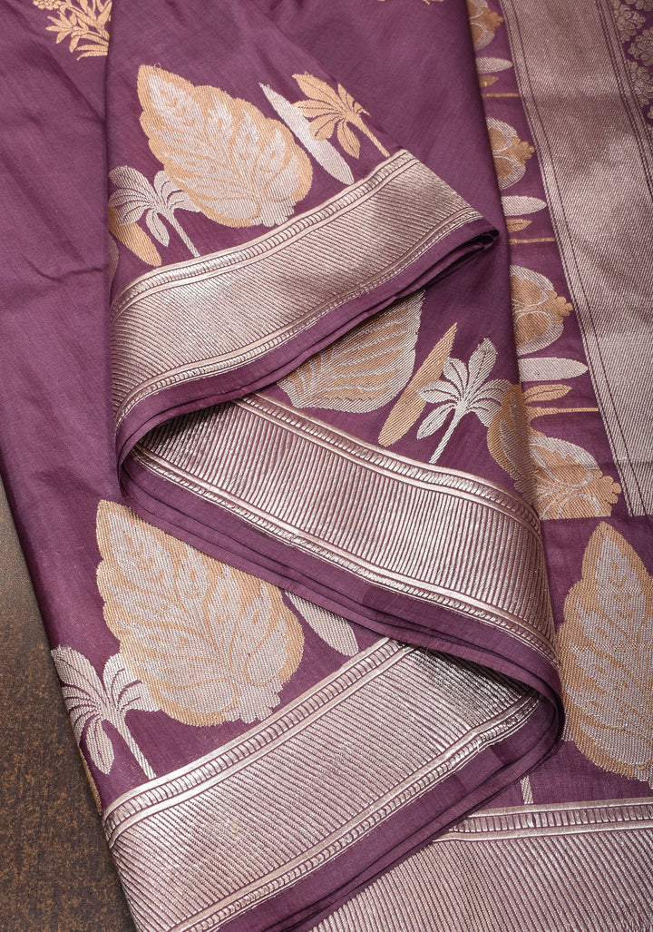 Dusty Mauve Banarasi Katan Silk Saree With alfi scallop borders| SILK MARK CERTIFIED