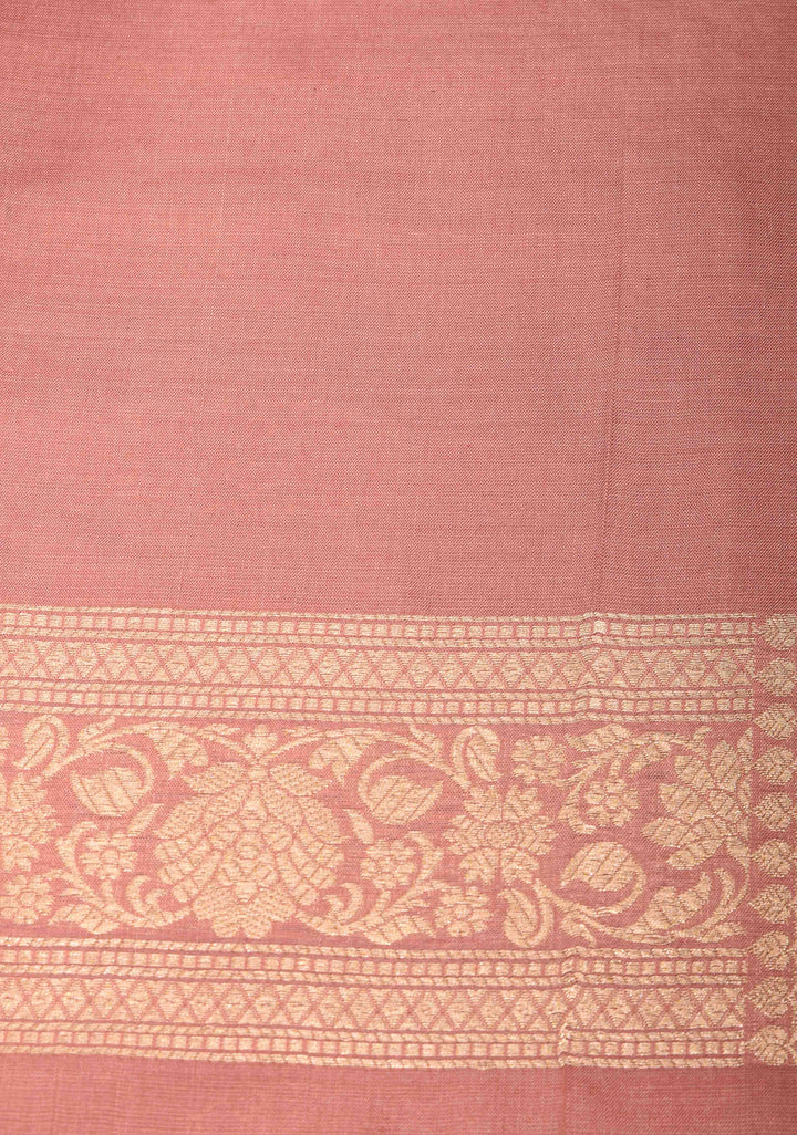Blush Pink Banarasi Katan Silk Saree with Lustrous Zari Stripes And Zari Border | SILK MARK CERTIFIED