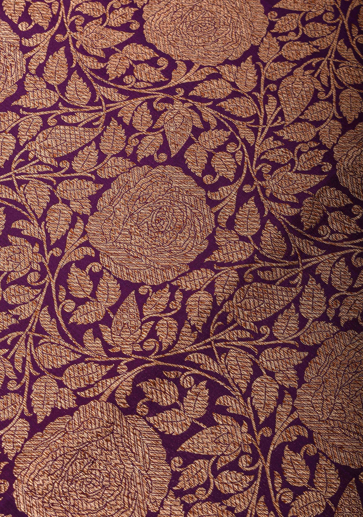 Purple Banarasi Katan Silk Saree with Antique Rose Brocade Jaal and Borders | SILK MARK CERTIFIED