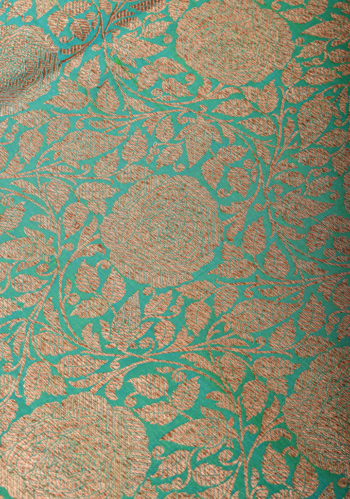 Blue Dual tone Banarasi Katan Silk Saree with Antique Rose Brocade Jaal and Borders | SILK MARK CERTIFIED