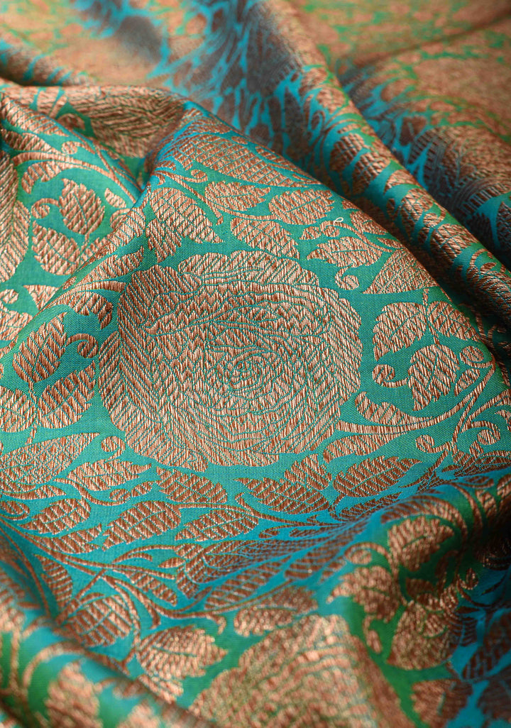 Blue Dual tone Banarasi Katan Silk Saree with Antique Rose Brocade Jaal and Borders | SILK MARK CERTIFIED