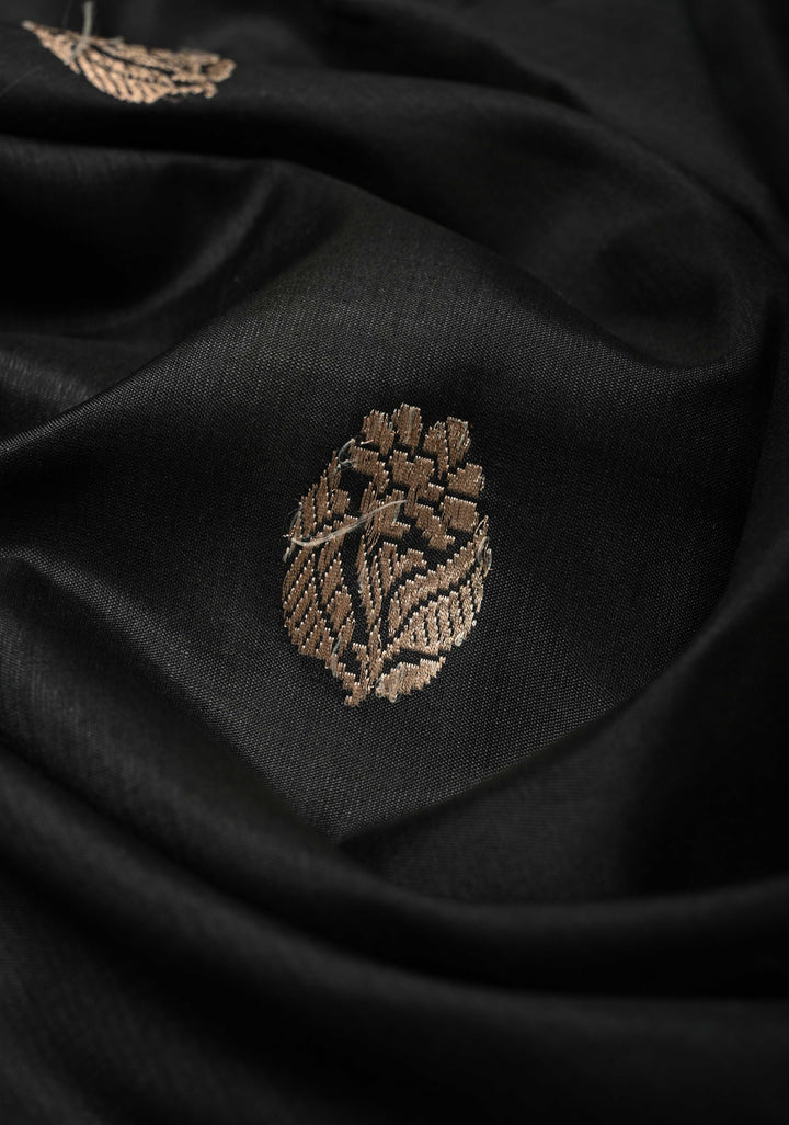 Black Pure Banarasi Katan Silk Saree with Floral Zari Buttas and Contrast Meenakari Wide Border| SILK MARK CERTIFIED