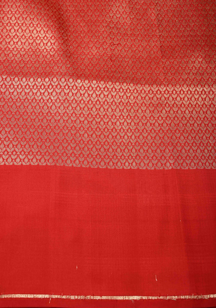 Exquisite Meenakari Tissue Paithani Style Banarasi Silk Saree in Red-gold with Zari Border | SILK MARK CERTIFIED