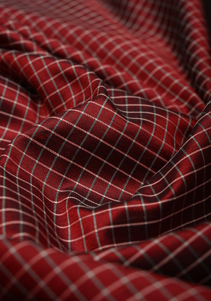 Maroon Banarasi Katan  Silk Saree with Checks Pattern and Zari Border | SILK MARK CERTIFIED