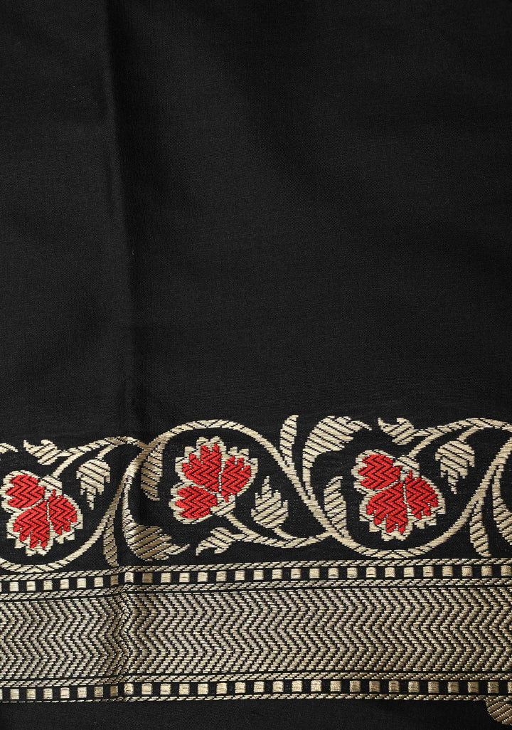 Black Meenakari on Pure Banarasi Katan Silk Saree with Floral buttas and Zari Border-pallu | SILK MARK CERTIFIED