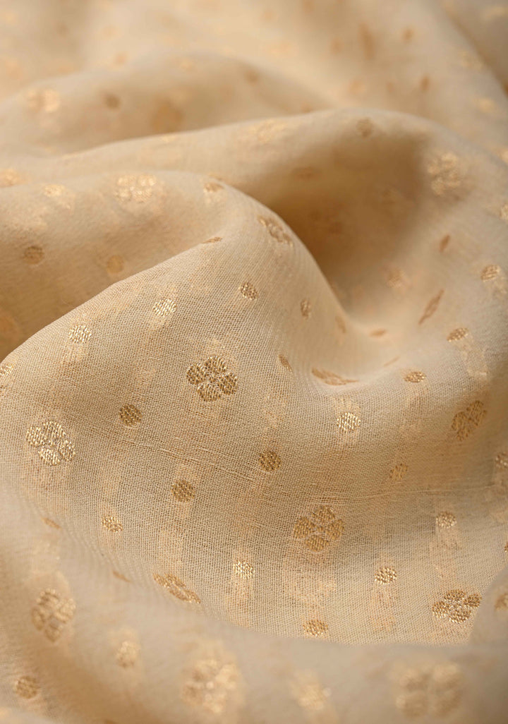 Beige Banarasi Georgette Silk Saree with Floral Brocade and Contrast Zari Border | SILK MARK CERTIFIED