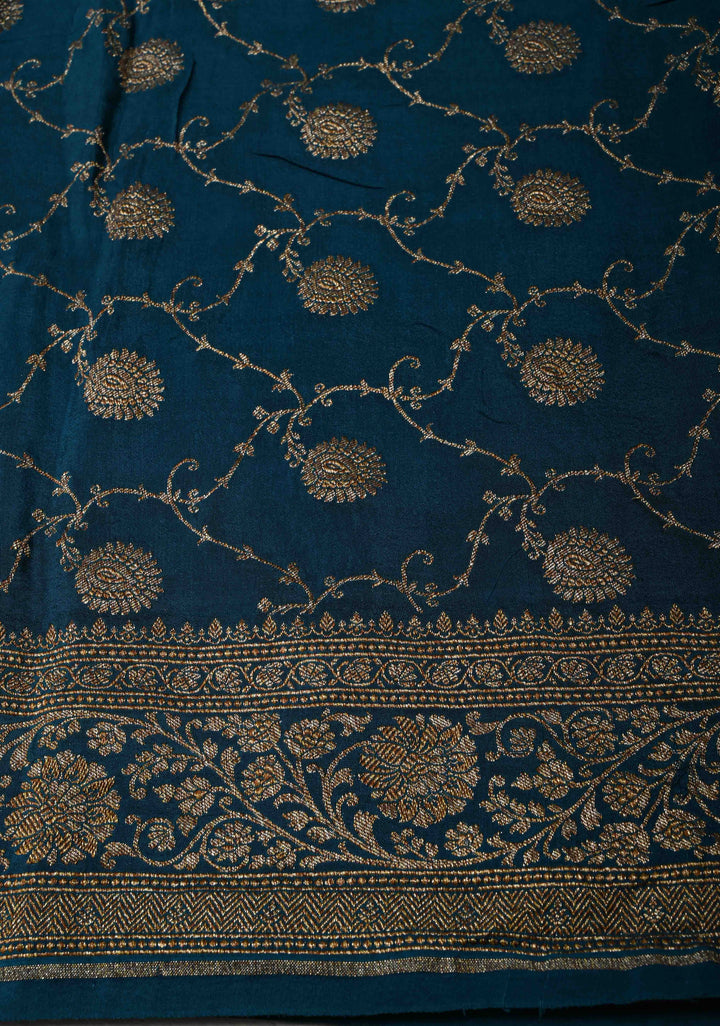 Ananda Blue Banarasi Georgette Silk Saree with Gharchola Pattern and Zari Border | SILK MARK CERTIFIED