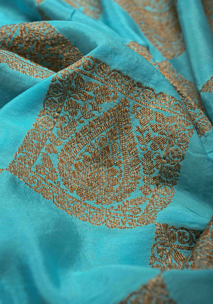 Ananda Blue Banarasi Georgette Silk Saree with Gharchola Pattern and Zari Border | SILK MARK CERTIFIED