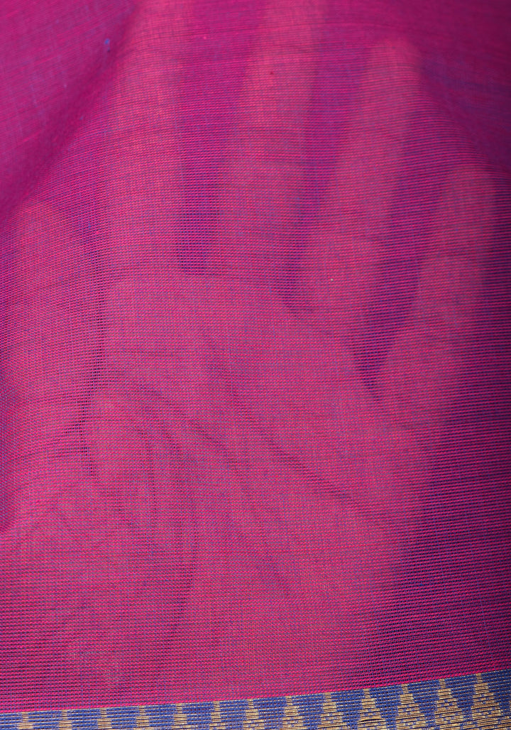 Purple-Blue Dual tone  Kanchi Cotton Saree with tradional zari borders on Blue base, No Blouse piece