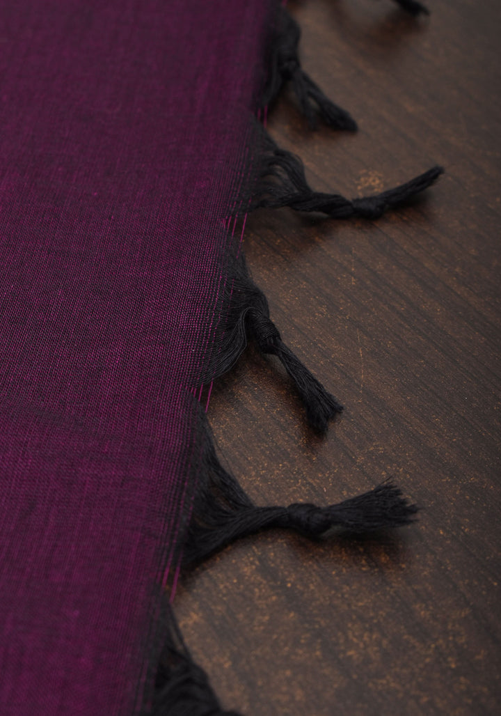 Eggplant Kanchi Cotton Saree with Ganga Jamuna zari border