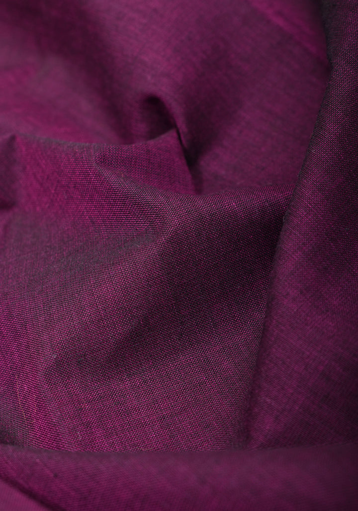 Eggplant Kanchi Cotton Saree with Ganga Jamuna zari border