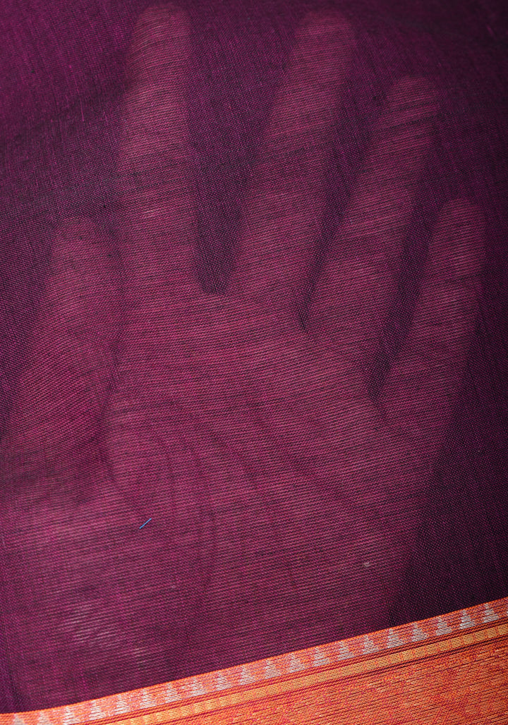 Eggplant Kanchi Cotton Saree with Ganga Jamuna zari border