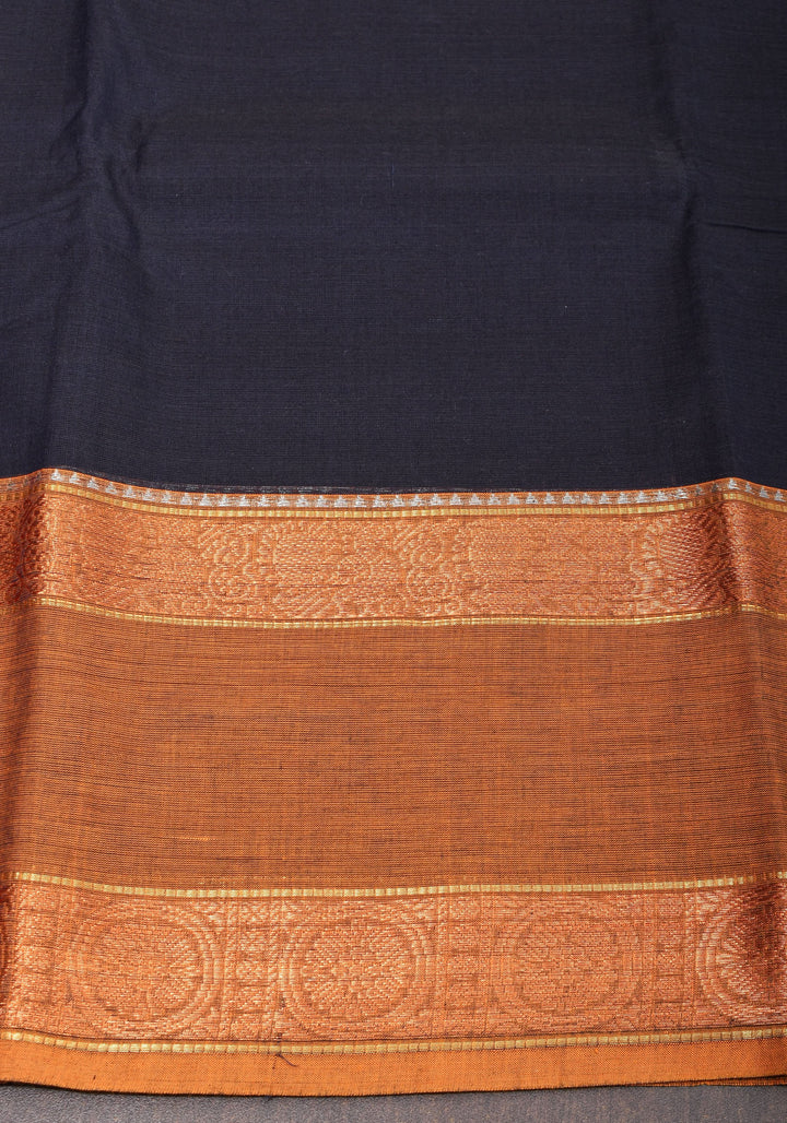 Blue Black  Kanchi Cotton Saree with Ganga Jamuna zari border