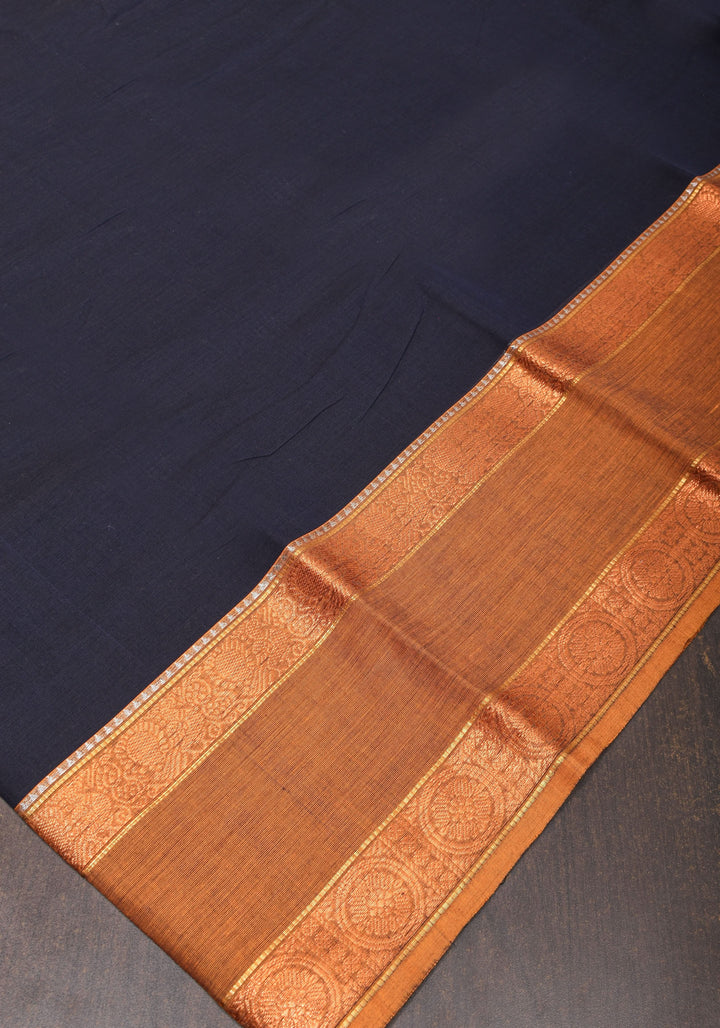Blue Black  Kanchi Cotton Saree with Ganga Jamuna zari border