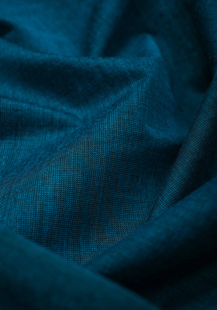 Teal Blue Kanchi Cotton Saree with Contrast Resham Border | No Blouse piece