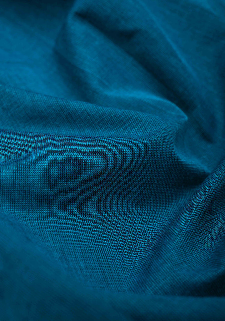 Peacock blue  Kanchi Cotton Saree with checked panel zari border, No Blouse piece