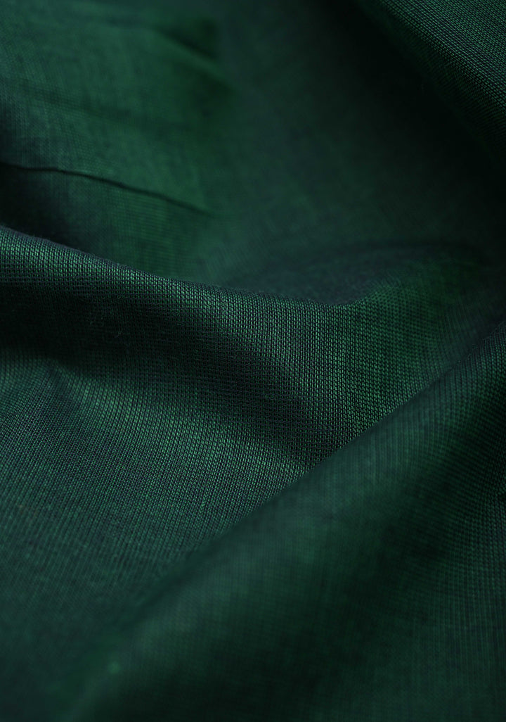 Midnight Moss Kanchi Cotton Saree with Contrast Temple border, No Blouse piece