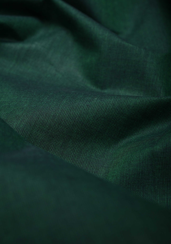 Midnight Moss Kanchi Cotton Saree with Contrast Temple border, No Blouse piece