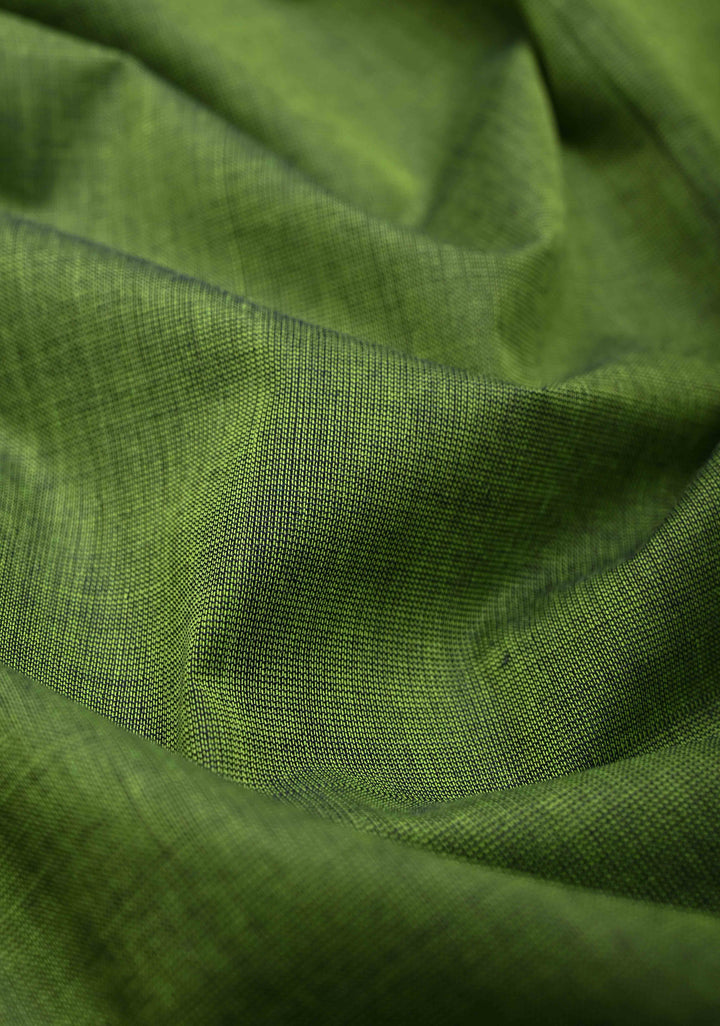 Oilve green Kanchi Cotton Saree with contrast zari border , No Blouse piece