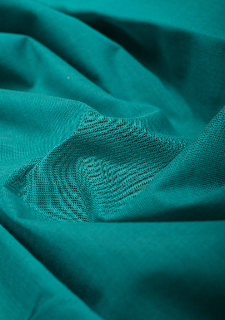Teal Blue Kanchi Cotton Saree with Contrast Zari Border | No Blouse piece