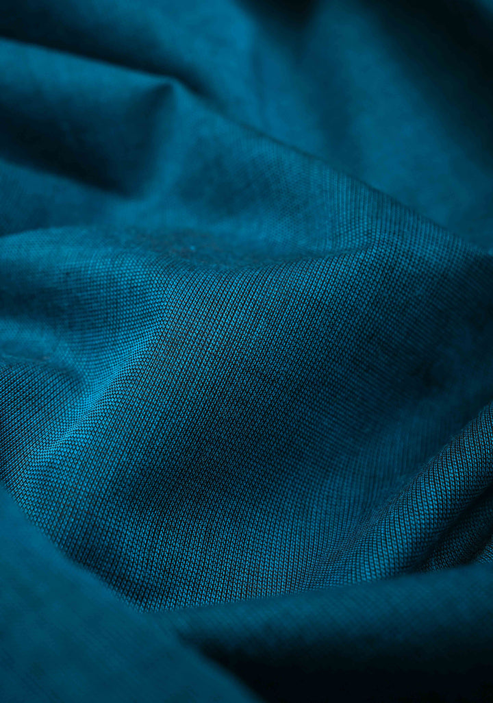 Teal Blue Kanchi Cotton Saree with Contrast Zari Border | No Blouse piece