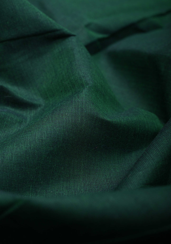 Bottle Green Kanchi Cotton Saree With Zari borders | No Blouse piece