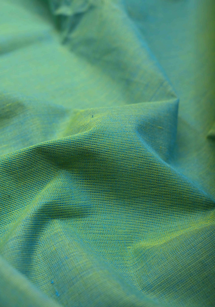 Sea Green Kanchi Cotton Saree with Contrast Resham Paisley Motifs on Border, No Blouse piece