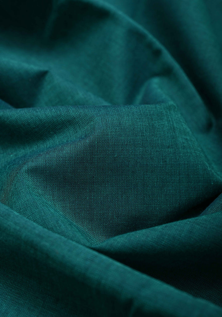 Rama Green Kanchi Cotton Saree with Zari Border | No Blouse piece