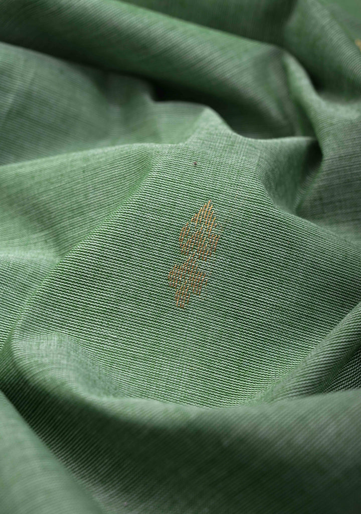 Light Green Kanchi Cotton Saree with Zari Buttas And Contrast Zari Border | No Blouse piece