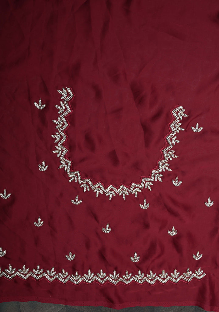 Desi Maroon Satin Georgette saree with Full Jaal Cutdana embellished