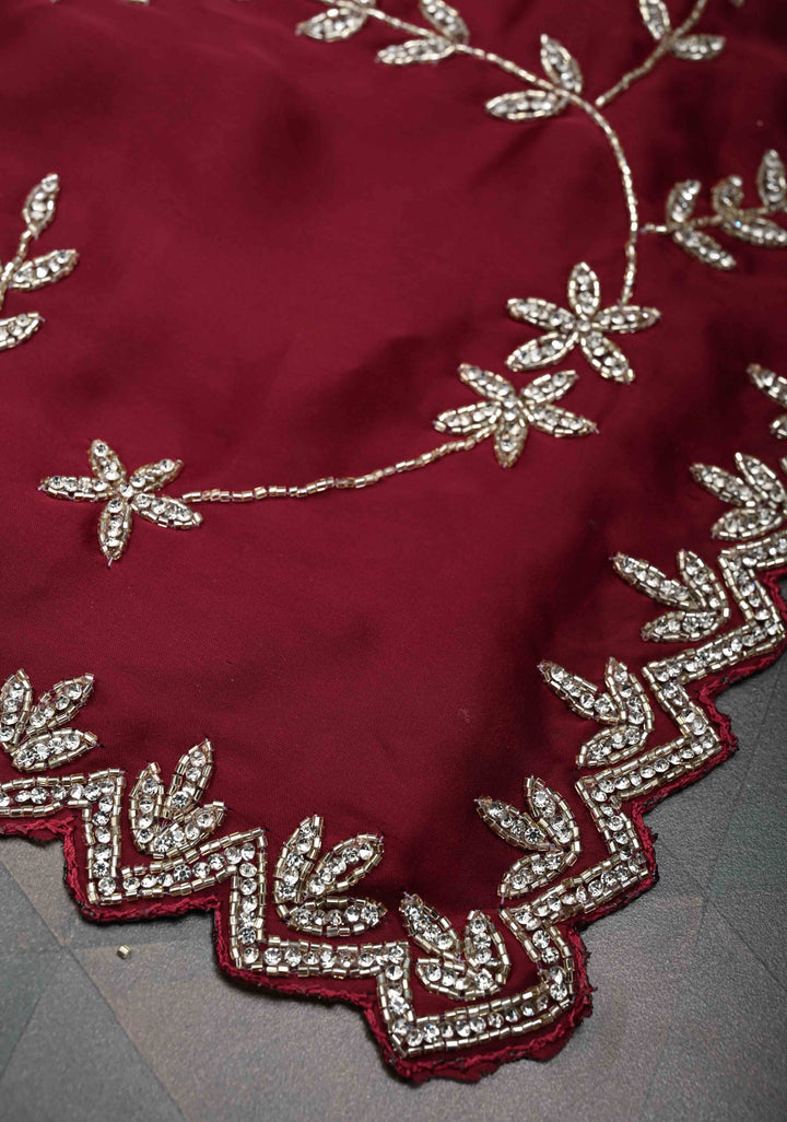 Desi Maroon Satin Georgette saree with Full Jaal Cutdana embellished