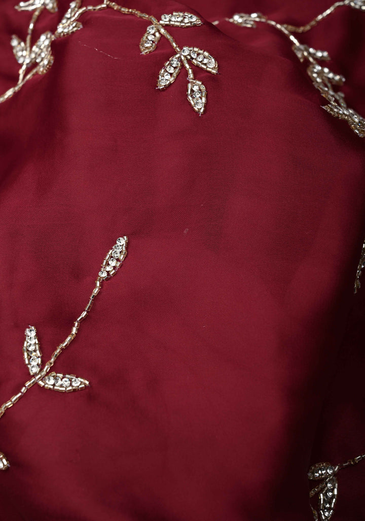 Desi Maroon Satin Georgette saree with Full Jaal Cutdana embellished
