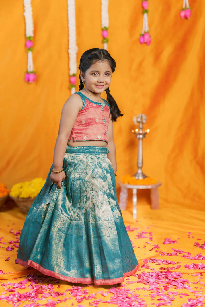 Aaradhya Pink with Blue Lehenga Mini | Made To Order