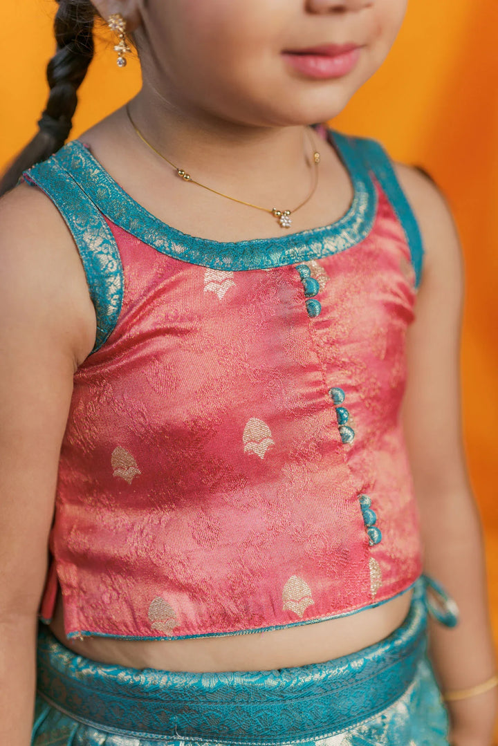 Aaradhya Pink with Blue Lehenga Mini | Made To Order