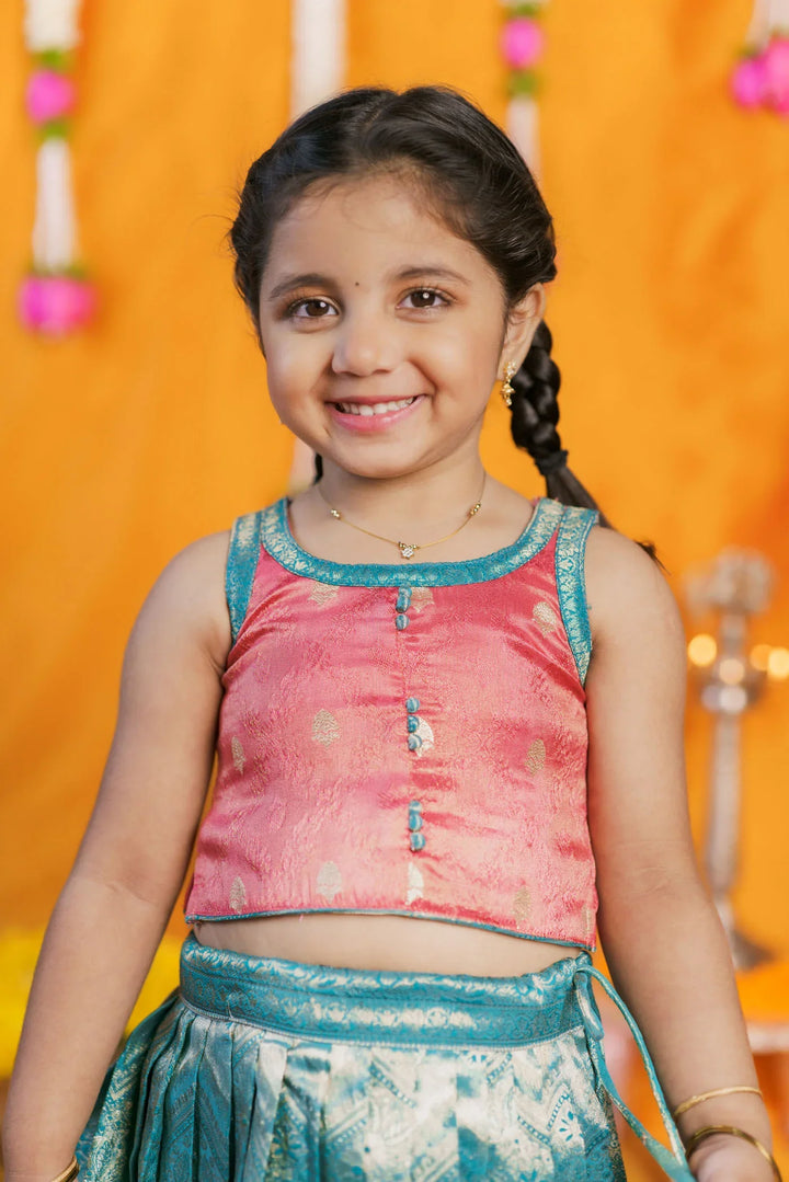 Aaradhya Pink with Blue Lehenga Mini | Made To Order