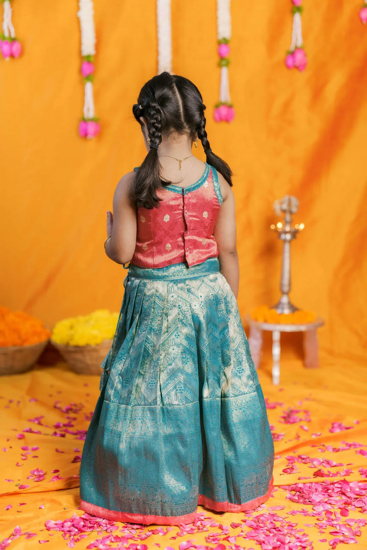 Aaradhya Pink with Blue Lehenga Mini | Made To Order