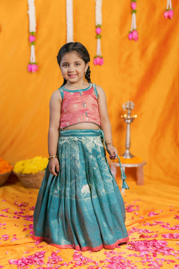 Aaradhya Pink with Blue Lehenga Mini | Made To Order