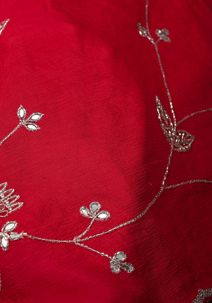 Red Satin Georgette saree with Cutdana,Stone Work and Full Jall