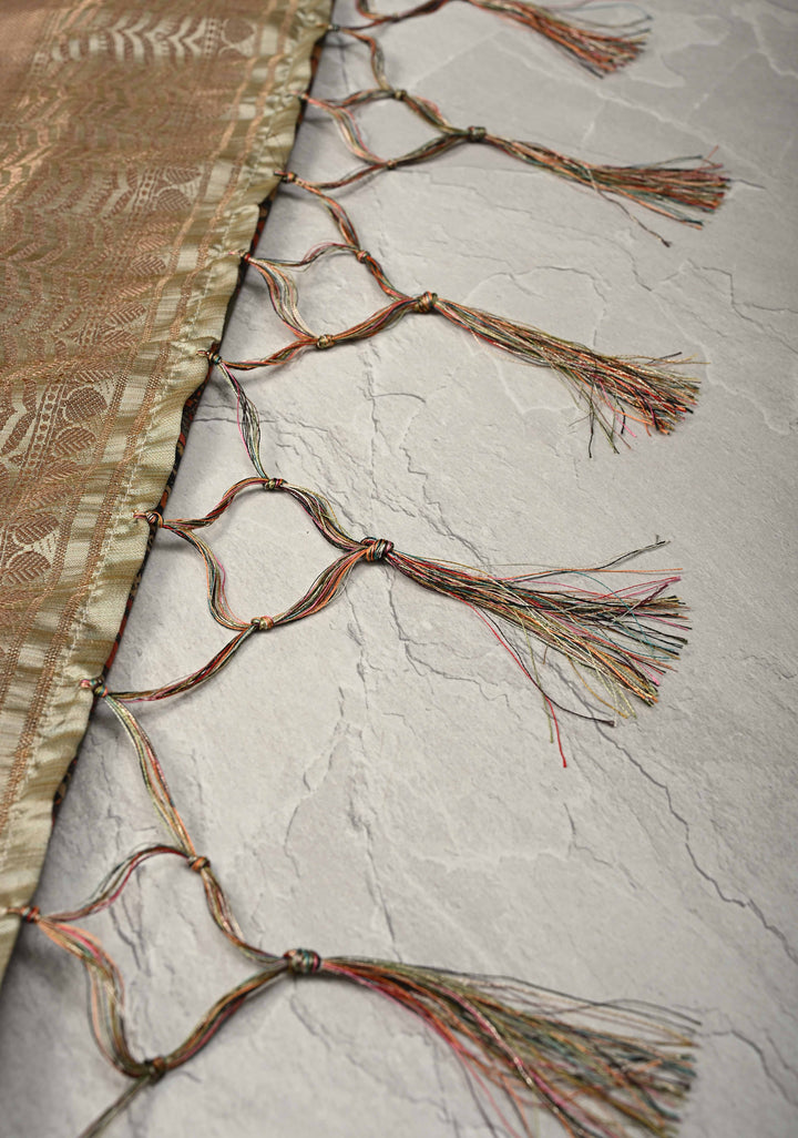 Semi Tussar Silk Saree with Kalamkari Digital Print in Olive Green