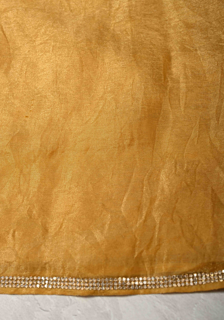 Mustard Yellow Shimmer Georgette Saree with Stone Embellishments and Minimal Border