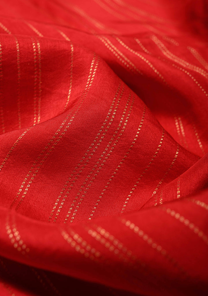 Bright Red Vegan Soft Silk Saree with Jharokha-Inspired Pattern Border