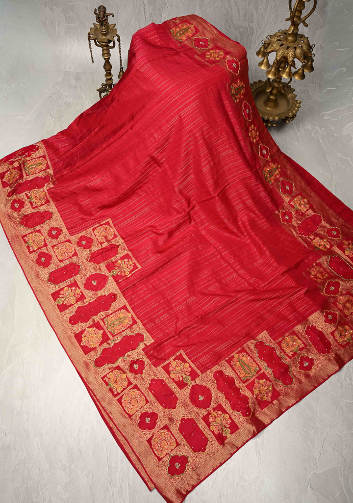 Rani Pink Vegan Viscose Silk Saree with Jharokha-Inspired Patterns Border