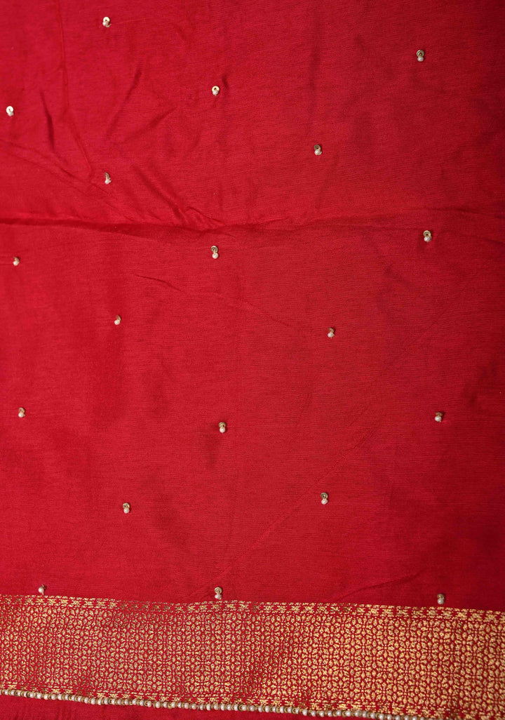 Rani Pink Vegan Viscose Silk Saree with Jharokha-Inspired Patterns Border