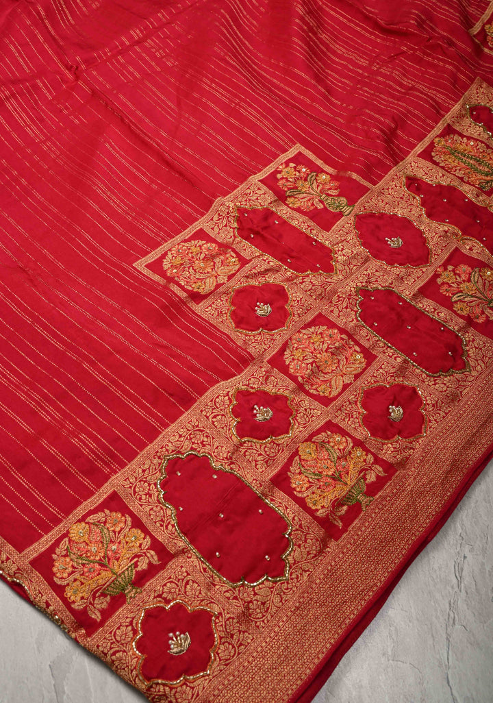 Rani Pink Vegan Viscose Silk Saree with Jharokha-Inspired Patterns Border