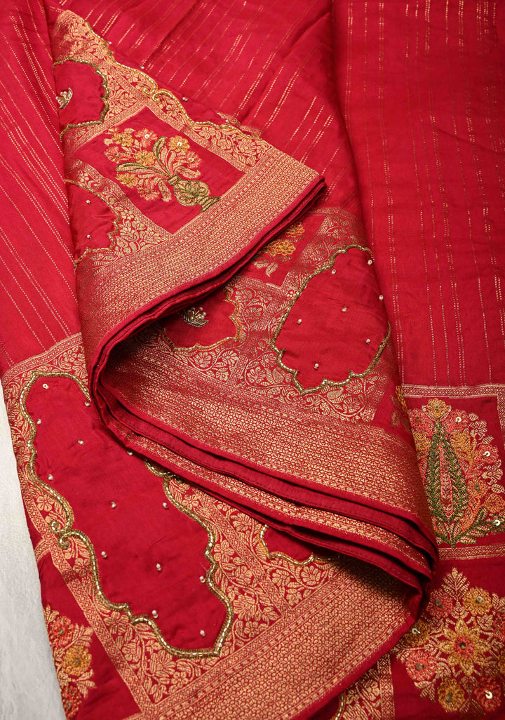 Rani Pink Vegan Viscose Silk Saree with Jharokha-Inspired Patterns Border