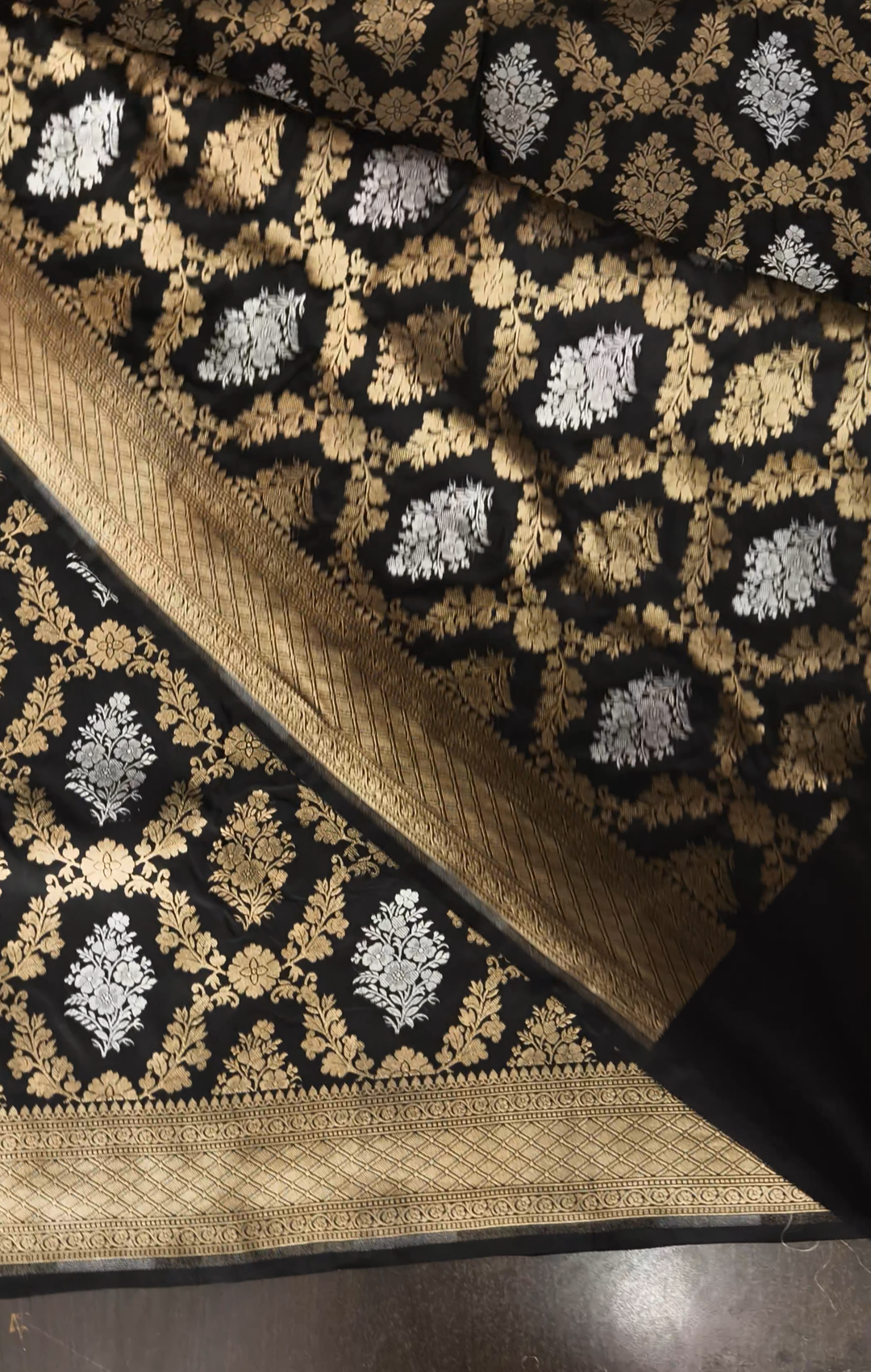 Exquisite Black Banarasi Alfi Jaal Silk Saree  | SILK MARK CERTIFIED