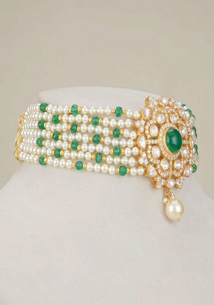 92.5 Silver charming White and Green choker set