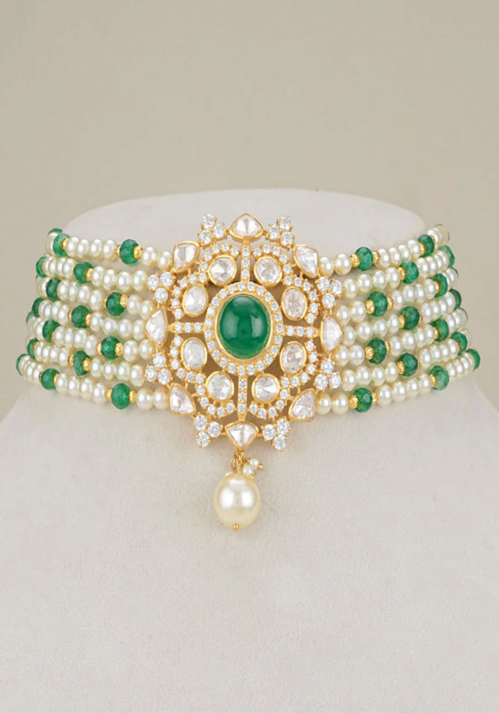 92.5 Silver charming White and Green choker set