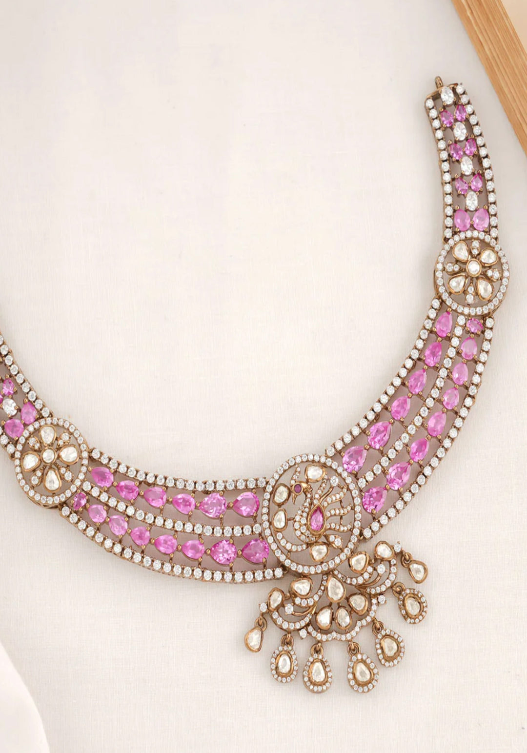 92.5 Silver Layered Pink and White Victorian necklace and earringSet