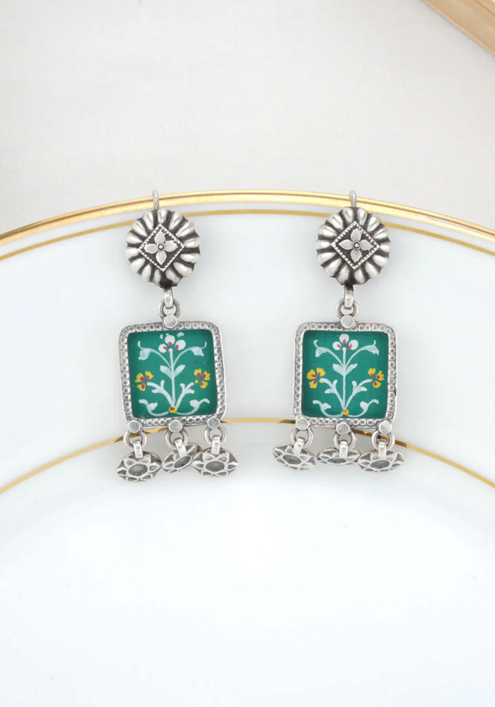 92.5 Silver Pichwai Handpainted multicolor Choker and earrings set